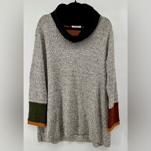 Margaret Winters Multicolor Cowl Neck Tunic Sweater Lagenlook Boho Oversized M